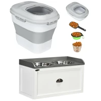 PawHut Conjunto de 1 Comedouro Elevado para Cães Grandes com 2 Tigelas de Aço Inoxidável e 1 Recipiente de Comida Branco(m-7)