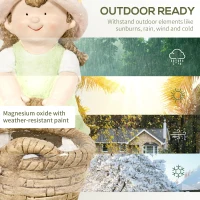 Outsunny Figurka ogrodowa "Dziewczynka z donicą na kwiaty", Odporna na warunki atmosferyczne pomnik ogrodowy, ozdoba doniczki, dekoracja ogrodowa, rzeźba do dekoracji wnętrz, ogrodu, podwórka(m-7)
