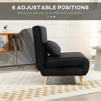 HOMCOM Fotel do spania, sofa 2 w 1 z funkcją łóżka, dekoracyjna poduszka, fotel z regulowanym oparciem, wygląd lnu, fotel relaksacyjny do 350 kg, salon, Czarny(m-7)