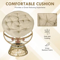 Outsunny Fotel obrotowy z wikliny Rattan z poduchą 360 stopni Regulowane podnóżki 85 x 70 x 82 cm Khaki(m-6)