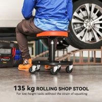 Stołek warsztatowy HOMCOM z kółkami, regulowana wysokość 38-50cm, obrotowy, udźwig do 135 kg, pomarańczowy(m-4)