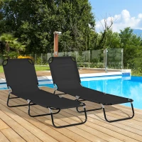 Outsunny Lot de 2 bain de soleil, chaise longue pliante avec dossier inclinable sur 5 positions, structure en acier, noir(m-10)