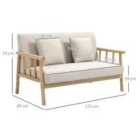 HOMCOM Sofa 2-osobowa, Kanapa z 2 poduszkami lędźwiowymi, Tapicerowana Sofa z ramą drewnianą, W wyglądzie lnu, Nowoczesna Sofa do małych pomieszczeń, Salon, Sypialnia, Beżowa(m-3)