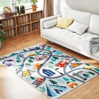 Dywan HOMCOM Antypoślizgowy, Krótkowłosy z Polarowym Wyglądem, Wzór Autostrady, Nowoczesny Design do Salonu, Tarasu, Balkonu i Kuchni, 160 x 120 cm, Wielokolorowy(m-7)