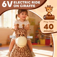 AIYAPLAY Elektryczny pojazd dla dzieci w kształcie żyrafy, zasilany baterią 6V, z muzyką, pedałem, zdejmowanym pokrowcem z pluszu, cichymi kołami, prędkością 1,8-3 km/h, dla dzieci w wieku 1,5-5 lat, kolor brązowy(m-4)