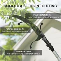 Outsunny Teleskopowa Piła do Gałęzi 1,5–2,6m, Sekator z Mechanizmem Blokującym, Teleskopowy Uchwyt, Ostrze Antyadhezyjne, Lekka Sekator do Świeżych Gałęzi i Gałązek(m-5)