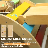 AIYAPLAY Montessori Wewnętrzny Plac Zabaw, 7 w 1 Trójkąt Wspinaczkowy z Zjeżdżalnią, Łuk Wspinaczkowy, Plac Zabaw w Domu, z Rampą, Siatką Wspinaczkową, Kamieniami Wspinaczkowymi, dla Dzieci 1,5-4 Lat, Wielobarwny(m-6)