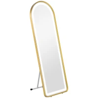 HOMCOM Arched Full Length Mirror with LED Lights, 152 x 50cm Floor Mirror, Free Standing, Wall Mount or Leaning, Dimmable Full Body Mirror with 3 Colour Lighting, Memory Function for Bedroom, Plug-in(m-1)