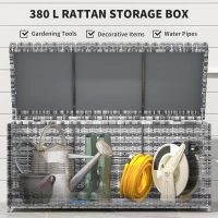 Outsunny Skrzynia na poduszki Rattan 380L odporna na warunki atmosferyczne z pokrywą i wbudowanym uchwytem, pojemność UV-odporna, skrzynia ogrodowa o wymiarach 130x61x65 cm, kolor ciemnoszary(m-4)
