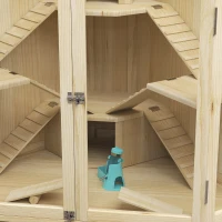 PawHut Wooden Hamster Cage, 4 Tier Mouse Cage with Feeder, Seesaw, Ramp, Huts, for Dwarf, Syrian Hamster, Gerbils, 115 x 69.5 x 79cm(m-9)