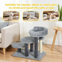 PawHut Drabinka dla Kota 3-stopniowa Schody dla Zwierząt z Łóżkiem i Piłką Schody dla Psów Drabinka dla Kotów do 6 kg Plusz Szary 60 x 40 x 56 cm(m-7)