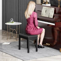 HOMCOM Piano Bench with Storage, PU Leather Tufted Piano Stool with Rubber Wood Legs, Black(m-7)