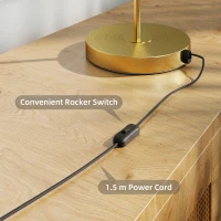 HOMCOM Lampka stołowa nowoczesna z ciepłym światłem LED, metalowa podstawa, bursztynowy szklany klosz, Lampka nocna 5 W 3000 K złota Ø23 x 40H cm(m-5)