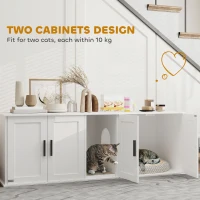 PawHut Cat Litter Box Enclosure, Hidden Kitty Litter Box with Scratching Board, 2 Cabinets, Cat House End Side Table TV Stand for 2 Cats, White(m-5)