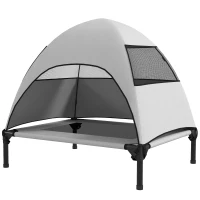 PawHut Elevated Dog Bed with Removable Canopy, Pet Bed with Storage Bag for Indoor Outdoor, for Small Medium Dogs, 76 x 61 x 71 cm, Light Grey(m-10)