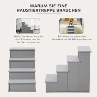 PawHut Schody dla Zwierząt, dla Psów/Kotów, 4-stopniowe, Krótki Plusz, do 30 kg, 40 x 59 x 54,2 cm, Szare(m-6)