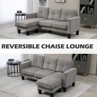 HOMCOM Sofa Narożna, Narożnik z Odwracalną Leżanką, Sofa w Kształcie L, Pikowana Narożna Sofa z Rdzeniem Sprężynowym, Stelaż z Stali, Wygląd Chenille, 186 x 130 x 84 cm, Brązowy(m-6)