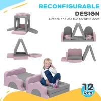 AIYAPLAY Klocki piankowe dla dzieci 12 sztuk, zestaw z mini-piłeczkowym, duże klocki wspinaczkowe, szary kord(m-4)