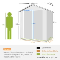 Outsunny Szop narzędziowy z dachem w kształcie stożka 2,12 m² Szop ogrodowy z oknem Szafka na narzędzia z zamek dla ogrodu Balkon Szary 183 x 134 x 210 cm(m-3)