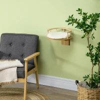 PawHut Ścienne Legowisko dla Kota, Łóżko dla Kota do Montażu na Ścianie, Hamak dla Kota, Platforma dla Kota z Poduszką, Meble dla Kota, Dąb + Kremowy, Ø34 x 10,5 cm(m-9)