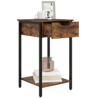 HOMCOM Industrial Side Table with Drawer and Shelf, Square End Table with Steel Frame for Living Room, 40 x 40 x 68cm, Rustic Brown(m-11)