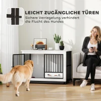 PawHut Klatka dla psów do domu z 2 drzwiami, Zamykana buda dla psów w pomieszczeniach z obrotowymi miskami, wyjmowana taca dla małych/średnich/dużych psów Biała 95 x 60 x 68,5 cm(m-4)