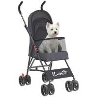 PawHut Dog Stroller, Foldable Cat Dog Pram for Miniature Breeds, Pet Stroller with Brake, Mesh Windows, Dark Grey(m-10)