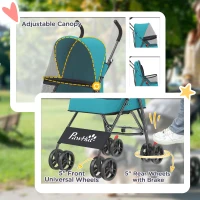 PawHut Dog Stroller, Foldable Cat Dog Pram for Miniature Breeds, Pet Stroller with Brake, Mesh Windows, Dark Green(m-6)