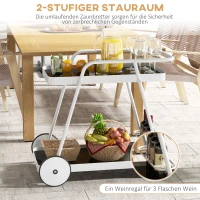 Outsunny 2-Tier Bar Cart with Wheels, Outdoor Drinks Trolley with Wine Rack and Tempered Glass Shelves, Easy to Clean, for Pool, Party, Garden(m-4)