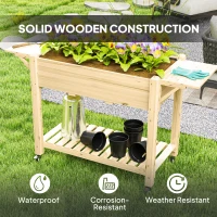 Outsunny 46 x 94cm Wooden Raised Planter, with Shelves - Natural Finish(m-8)