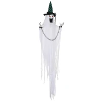HOMCOM Dekoracja na Halloween 204 cm Wiszący Duch z Aktywacją Dźwiękową, Świecącymi Oczami, Funkcją Dźwiękową Biały(m-10)