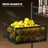 Wózek kuchenny HOMCOM z 5 poziomami, obrotowymi koszami, uchwytem, na kółkach, wszechstronny wózek do przechowywania, czarny(m-5)