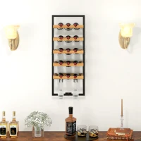HOMCOM Wall-Mounted Wine Rack, 5-Tier Hanging Bottle Holder with Glass Rack for 15 Bottles and 4 Glasses, Pine Wood Wine Racks for Wall, Home Bar, Kitchen, Living Room, Brown(m-7)