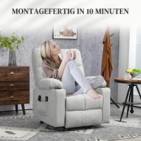 HOMCOM Fotel z funkcją podnoszenia, elektryczny fotel relaksacyjny z funkcją masażu, fotel telewizyjny z funkcją ogrzewania, fotel kinowy w optyce flaneli, jasnoszary 91 x 95 x 109 cm(m-7)