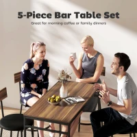 HOMCOM 5-Piece Counter Height Bar Table Set with 4 Stools, Industrial Dining Table Set for 4 with Footrest and Steel Frame for Small Spaces, Kitchen, Dining Room, Brown(m-4)