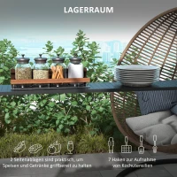 Outsunny 1,1 x 2,3m Pawilon Grillowy z Haczykami, Zadaszenie na Grill Odporna na Pogodę, Pawilon Ogrodowy z Poliestrowym Dachem, 2 Półki Boczne, dla Grilli do 100 cm, Stal, Khaki(m-5)