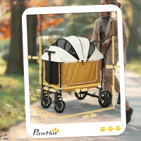 PawHut Dog Stroller, Puppy Buggy Cargo Trailer with Removable Adjustable Canopy, Storage Bag, Washable Cushion, Safety Leashes, Folding Pet Stroller for Large Dogs, Brown(m-3)