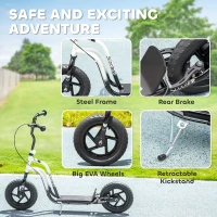 AIYAPLAY Hulajnoga dla dzieci z regulowanym kierownicą, dużymi kołami i hamulcem ręcznym, 12-calowe koła, dla chłopców i dziewczynek w wieku 5-12 lat, Biała(m-6)