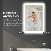 HOMCOM Espejo de Baño con Luces LED 50x70 cm Espejo de Pared Antivaho con 3 Temperaturas de Color Regulable Función de Memoria(m-6)