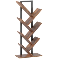 HOMCOM 7-Tier Tree Bookshelf, Industrial Free Standing Bookcase with Steel Frame, Display Storage Unit for Living Room Bedroom Home Office Study, Rustic Brown