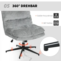 HOMCOM Armless Office Chair No Wheels, Chenille Fabric Criss Cross Legged Desk Chair with Wide Seat, Double-Tier Padding, Tilt Function, Height Adjustable Swivel Computer Seat for Home, Grey(m-8)