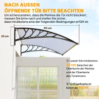 Daszek Outsunny do drzwi wejściowych, zadaszenie 90 x 150 cm, dach z poliwęglanu, półkolisty daszek z ochroną UV, ochrona przed słońcem i deszczem na zewnątrz, Biały(m-7)