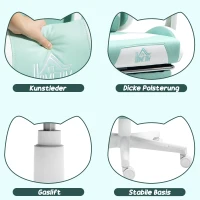 HOMCOM Fotel gamingowy, ergonomiczny fotel dla graczy z podparciem lędźwi, podnóżkiem, fotel gamingowy z uszami kota, poduszką, regulowany fotel biurowy z funkcją leżenia, skóra ekologiczna, błękit morski(m-8)
