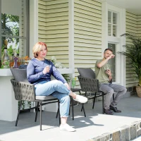 Outsunny 3-Piece Rattan Bistro Set, Garden Table and Chairs with 4 Cushions, Patio Rattan Conversation Furniture Set for Balcony, Porch, Terrace, Grey(m-7)