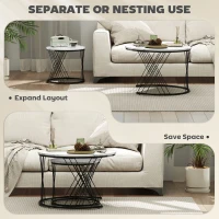HOMCOM Nesting Coffee Table Set of 2, Modern Round Nest of Tables with Metal Frame and Marble Pattern Top for Living Room, Bedroom, Office, Small Space, White(m-4)