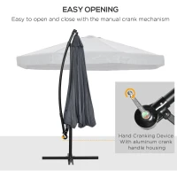 Outsunny Parasol Ogrodowy, 295 x 295cm, z Korbką i Siatką przeciw Komarom, Obrotowy o 360°, dla 8 Osób, Parasol na Balkon, Stal, Poliester, Ciemnoszary(m-6)