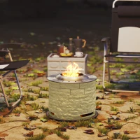 Outsunny Palenisko ogrodowe, Ogrzewacz na drewno, Stolik ogrodowy z matą ochronną na podłodze dla ogrodu, kempingu, tarasu, Stal, MgO, Żółty(m-8)