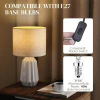 HOMCOM Lampka Stołowa z Abażurem z Lnu, Przełącznik Wippschalter, Ceramiczna Lampka Nocna w Stylu Vintage, E27, Biała(m-5)