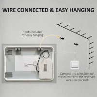 kleankin Espelho Casa de Banho com Luzes LED 80x60 cm Função Antiembaciamento 3 Cores Função de Memória e Interruptor Tátil Prata(m-5)