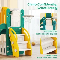 AIYAPLAY 9 in 1 Toddler Slide and Swing Set with Basketball Hoop, Outdoor & Indoor Playset with Double Slides, Climbing Frame, Telescope, Drawing Board, Storage Box for Toddlers Ages 1-3, Yellow(m-7)